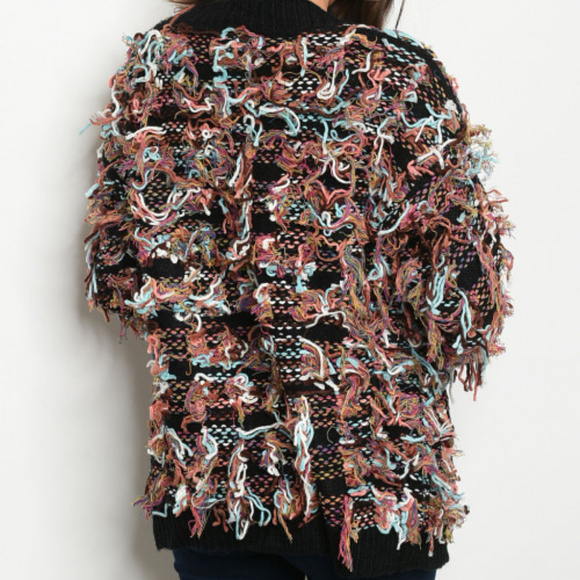 BOHO BABE MULTI COLORED FRINGE CARDIGAN - Picture 4 of 4
